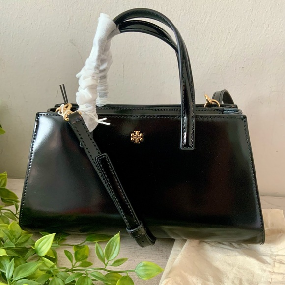 NWT TORY BURCH EMERSON PATENT LEATHER MINI TOTE/CROSSBODY BLACK Bags